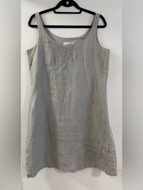 Eileen Fisher Light Gray Sleeveless Linen Tank Dress with sequins size 10